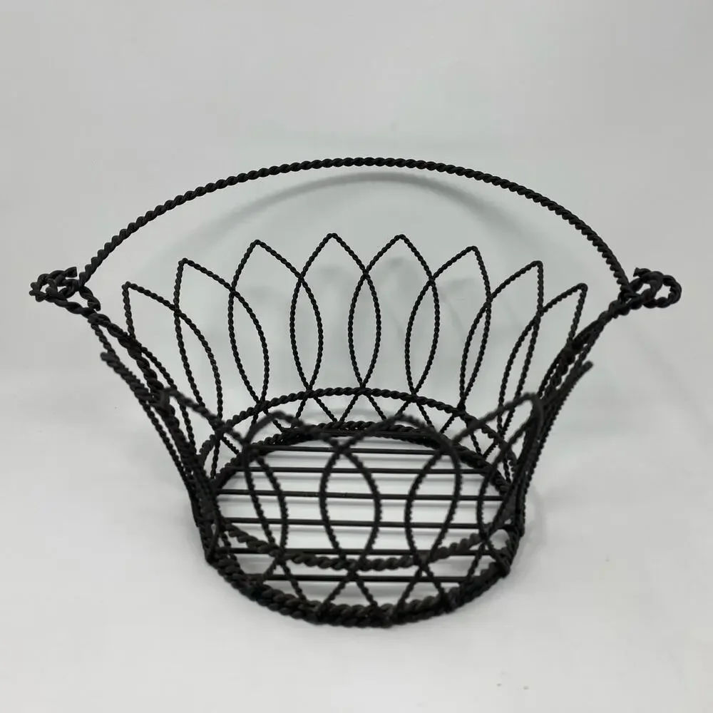 Set of 2 wire handle metal baskets vintage black